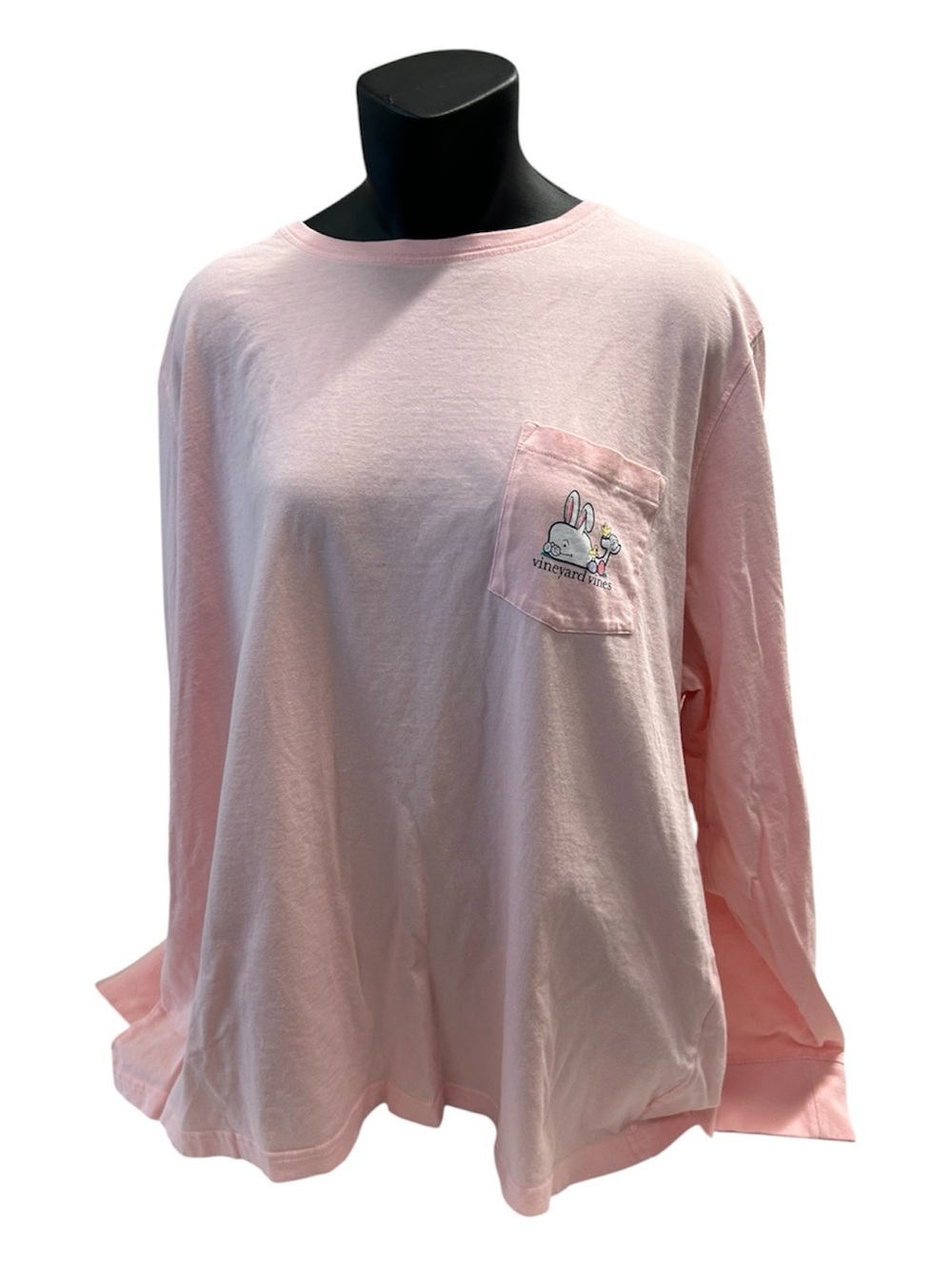 Vineyard Vines Hoppy Easter Bunny Pink Long Sleeve Pocket Tee
